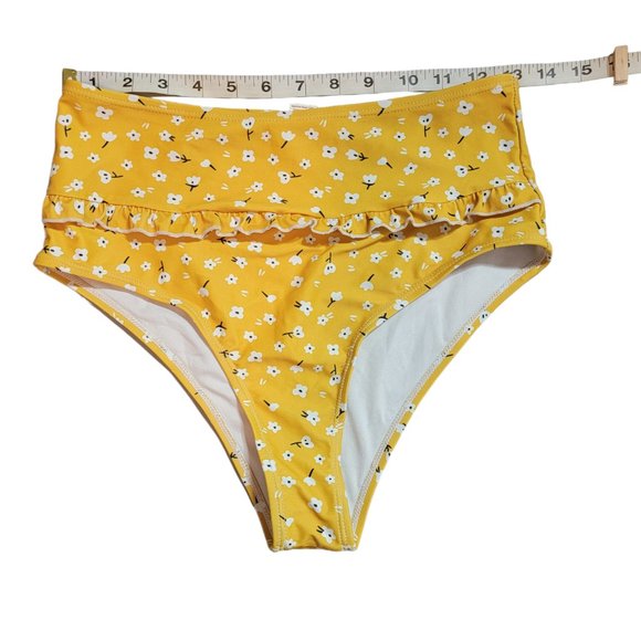 Shein White and Yellow Ruffled High waist  Bikini Bottom - Picture 3 of 10